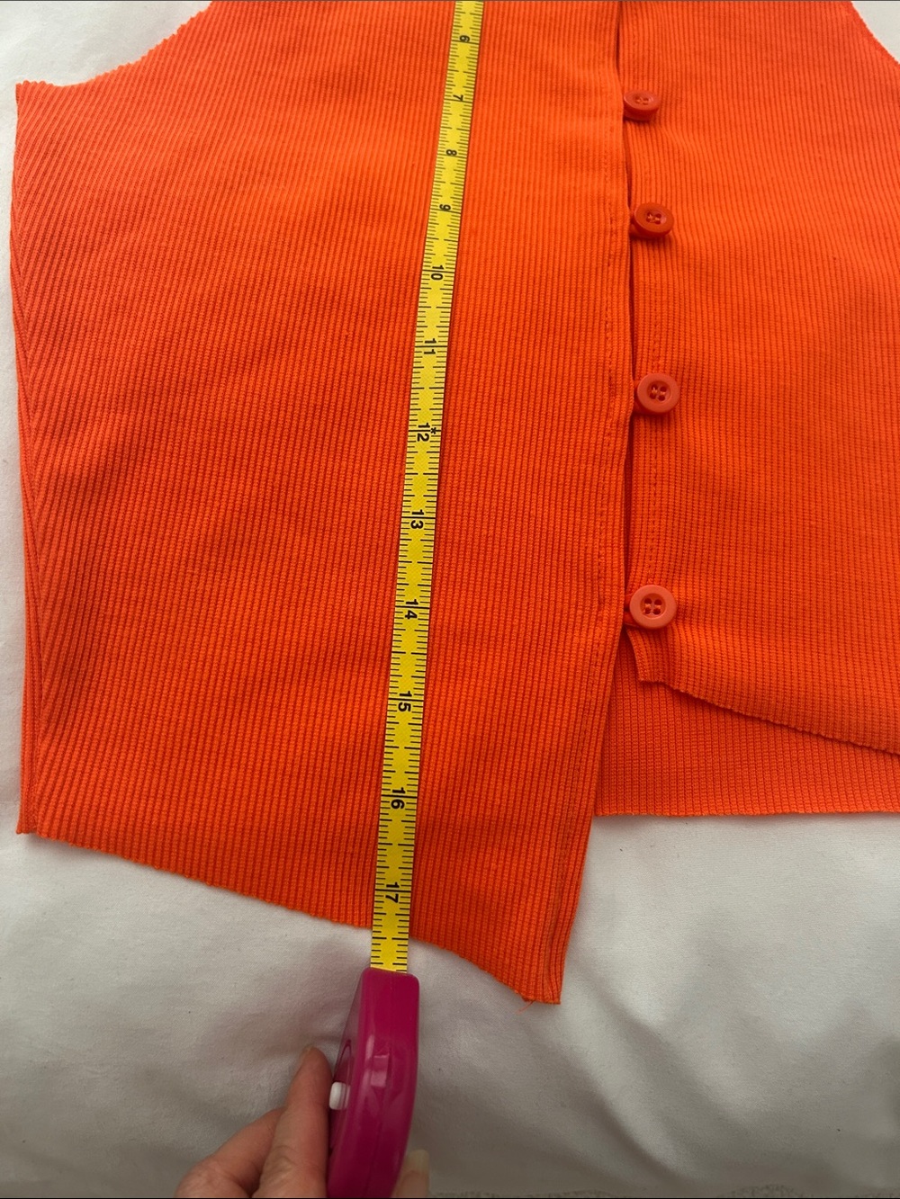 Bright Orange Ribbed Button-Front crop Tank - Picture 4 of 6
